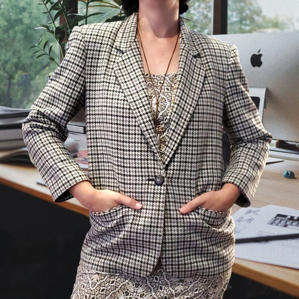 Sag Harbor Houndstooth Career Blazer Black, White, Grey Size 10